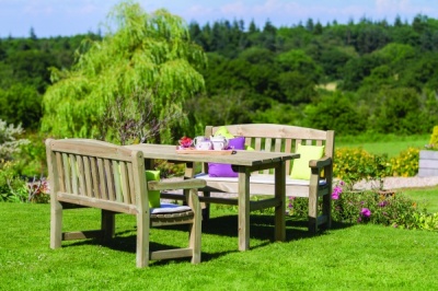 NEW EMILY TABLE & 2 BENCH SET WOODEN PRESSURE TREATED (1.6 x 2.06 x 0.945m)